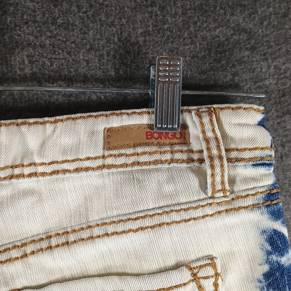 Bongo Jeans Womens 7 White Tie-Dyed Blue Stretch Straight Leg Logo Patch - Picture 10 of 11